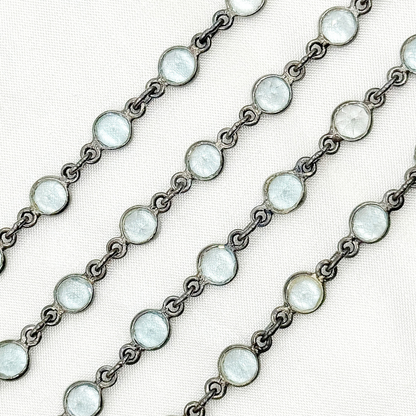 Sky Blue Topaz Round Shape Bezel Oxidized Wire Chain. BT9