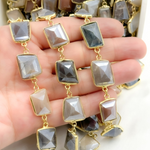 Load image into Gallery viewer, Coated Multi Moonstone Organic Shape Bezel Gold Plated Wire Chain. CMS30
