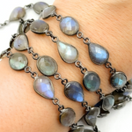 Load image into Gallery viewer, Labradorite Pear &amp; Oval Shape Bezel Oxidized Wire Chain. LAB117
