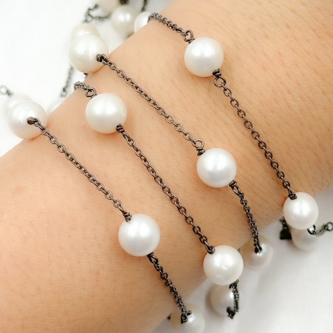 Freshwater Pearl Oxidized Connected Wire Chain. PRL54