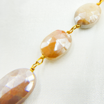 Load image into Gallery viewer, Coated Peach Oval Moonstone Gold Plated Wire Chain. CMS77
