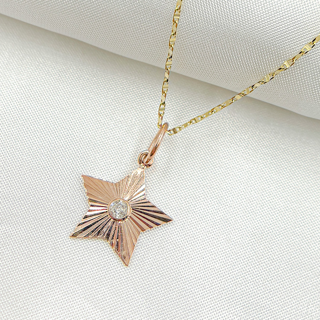 14k Solid White and Rose Gold Diamond Star. KG268
