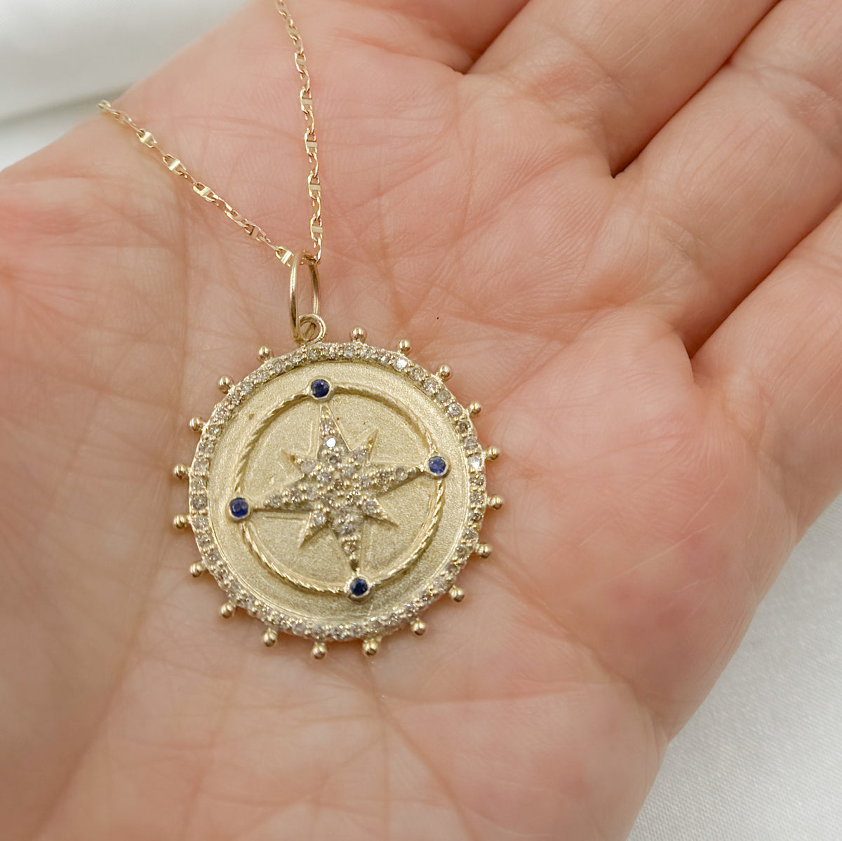 14k Solid Gold Diamond and Gemstone Star Circle Charm. GDP529