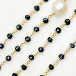 Load image into Gallery viewer, Coated Black Spinel &amp; Pearl Gold Plated Wire Chain. CBS20
