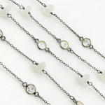 Load image into Gallery viewer, Moonstone Rondel Shape &amp; White Topaz Oxidized Connected Wire Chain. MS32
