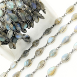 Load image into Gallery viewer, Labradorite Pear &amp; Oval Shape Bezel Oxidized Wire Chain. LAB117
