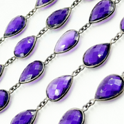 Hydro Amethyst Quartz Pear Shape Bezel Oxidized Wire Chain