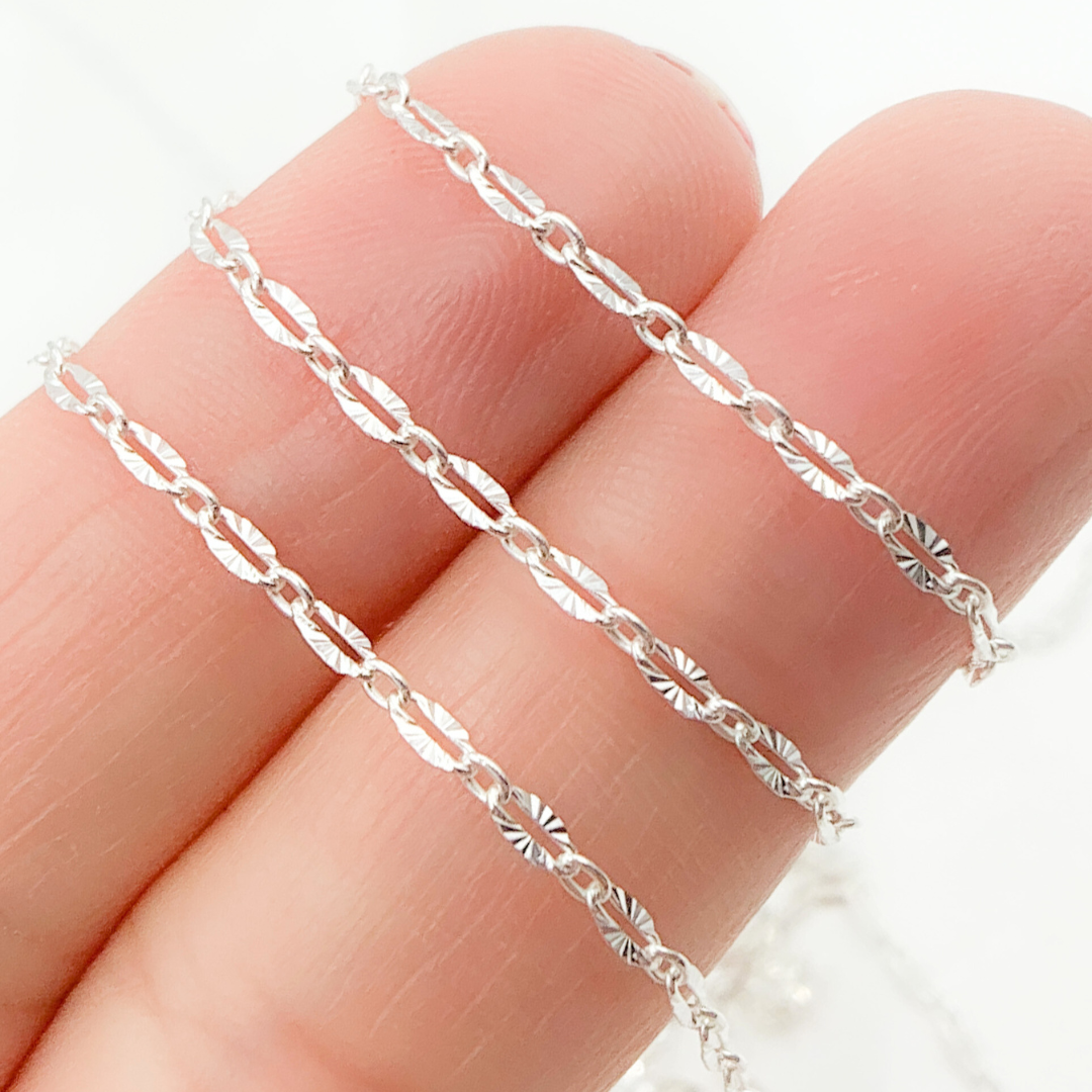 925 Sterling Silver Oval Diamond Cut Link Chain. X37SS