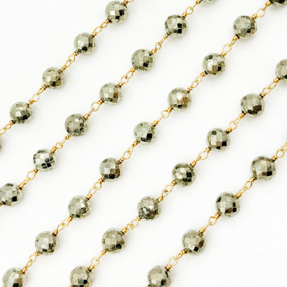 Pyrite Round shape Gold Plated 925 Sterling Silver Wire Chain.