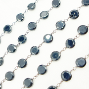 Black Spinel Small Coin Shape Oxidized Wire Chain.