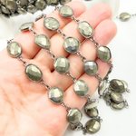 Load image into Gallery viewer, Pyrite Organic Shape Bezel Oxidized Wire Chain. PYR62
