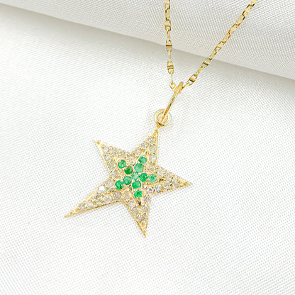 GDP658. 14k Solid Gold Diamond & Emerald Star Charm