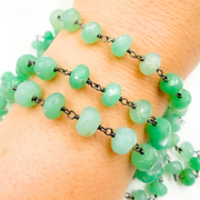 Chrysoprase Coin Shape Oxidized Wire Chain