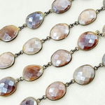 Load image into Gallery viewer, Coated Chocolate Moonstone Organic Shape Bezel Oxidized Wire Chain. CMS9
