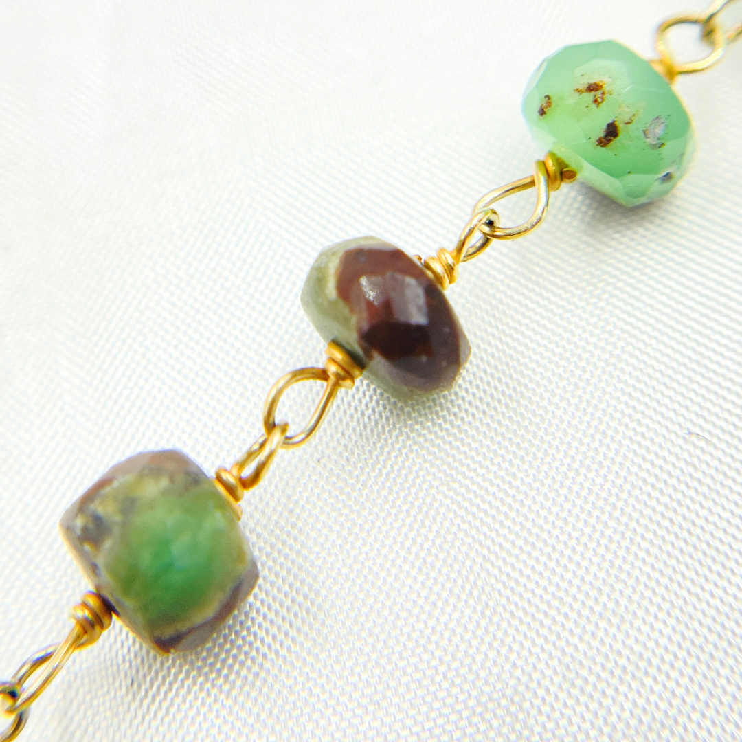 Two Tone Chrysoprase Rondel Shape Gold Plated Wire Chain. CHR18