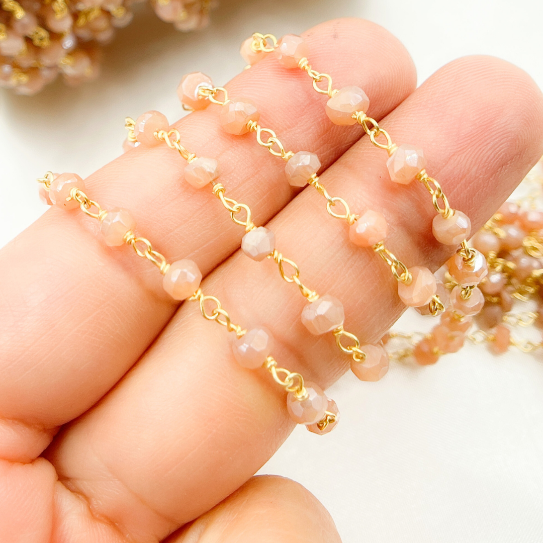 Coated Peach Moonstone Gold Plated Wire Chain. CMS60