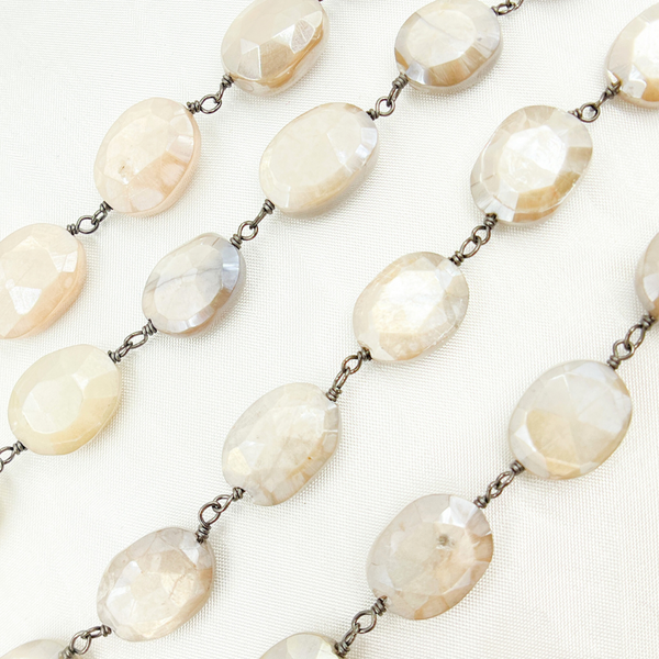 CMS118. Coated Rainbow Moonstone Sterling Silver Wire Chain
