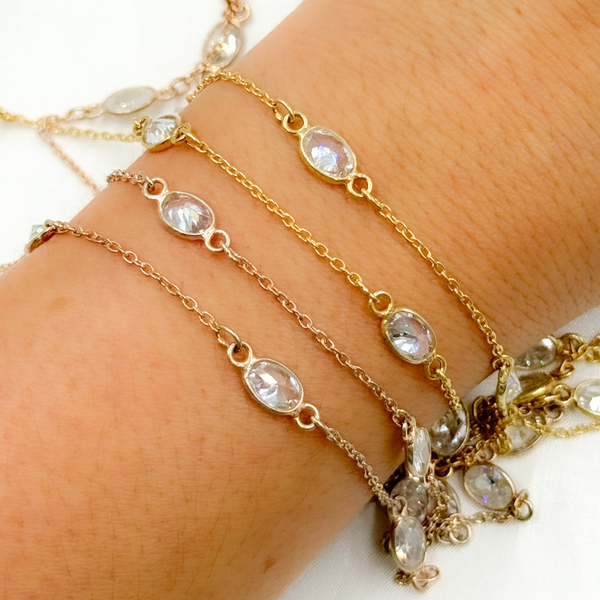Cubic Zirconia Oval Shape Connector With Chain.