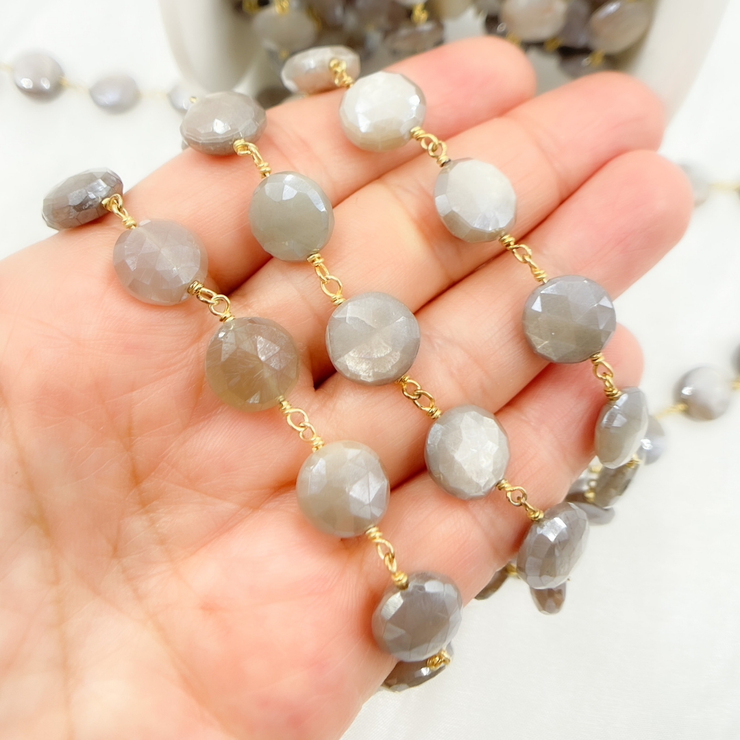 Coated Taupe Moonstone Gold Plated Wire Chain. CMS84