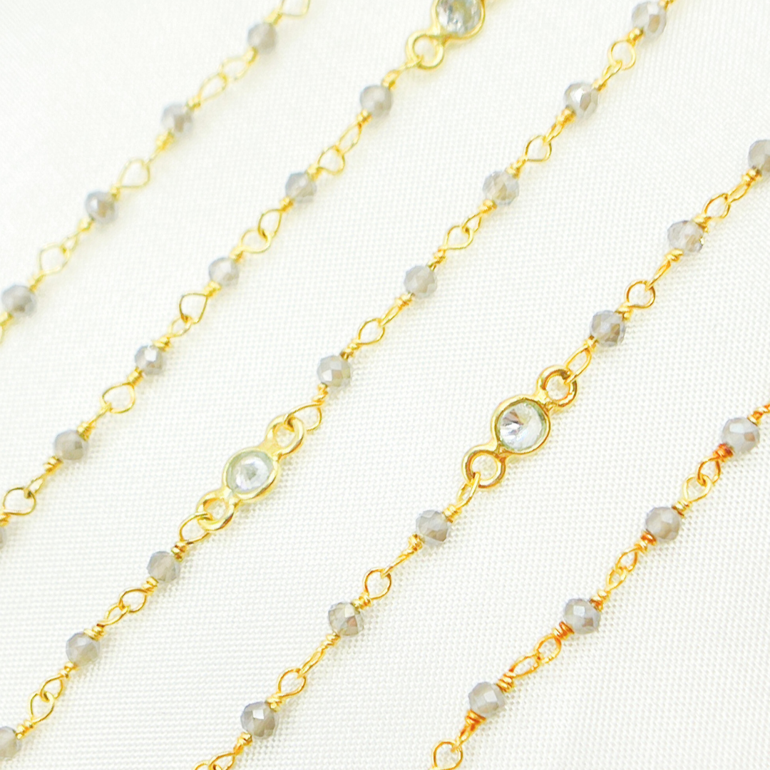 Coated Gray Moonstone & C.Z Wire Chain. CMS59