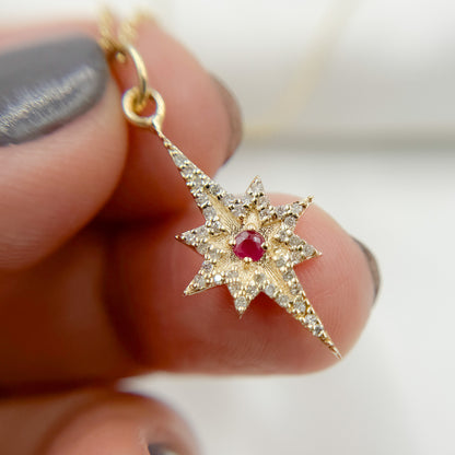 GDP186. 14k Solid Gold Diamond and Ruby Star Charm