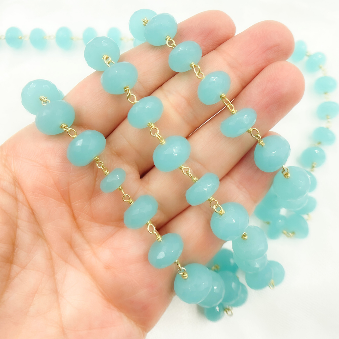 Blue Chalcedony Gold Plated Wire Chain. PCL10