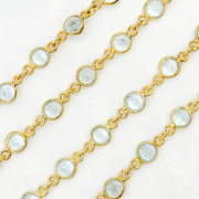 Sky Blue Topaz Round Shape Bezel Gold Plated Wire Chain. 