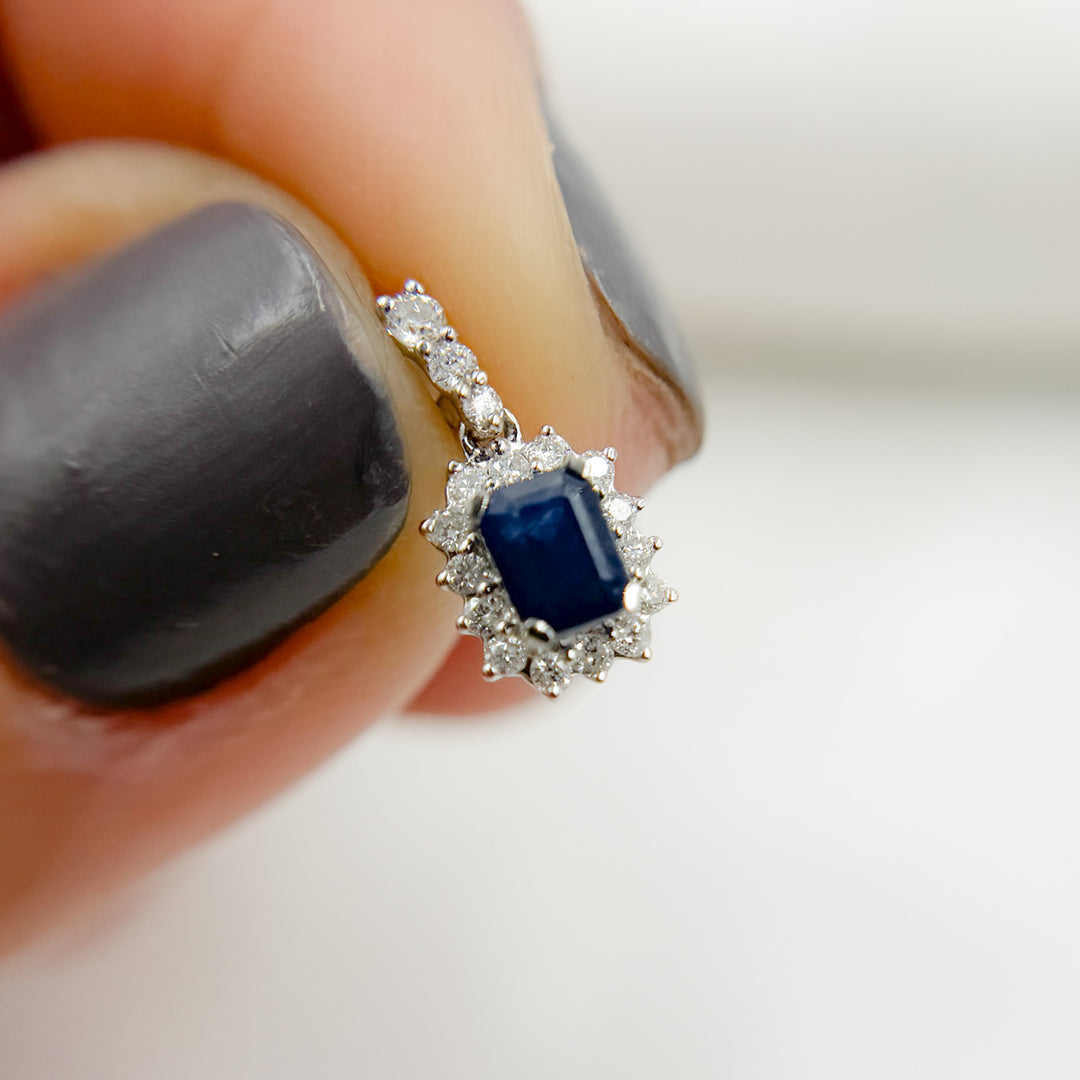 14k Solid Gold Diamond and Blue Sapphire Charm. PN113006W14SA1