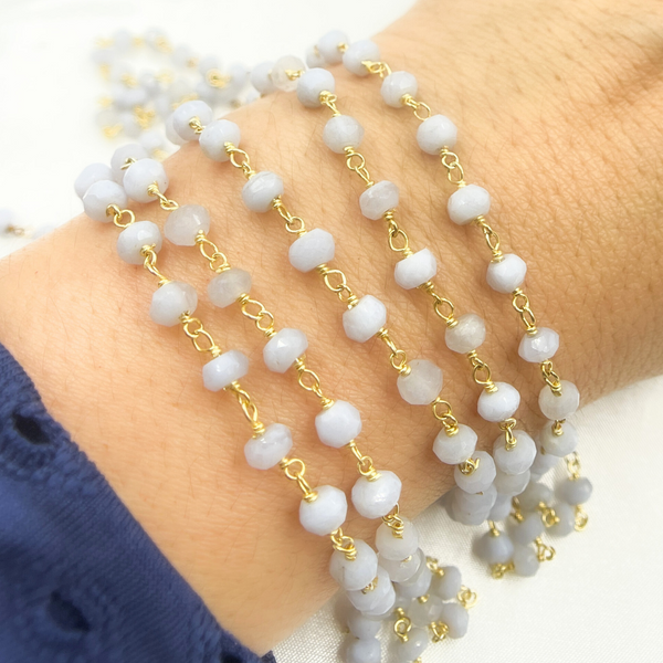 Blue Lace Agate Gold Plated  Wire Chain