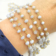 Blue Lace Agate Gold Plated  Wire Chain