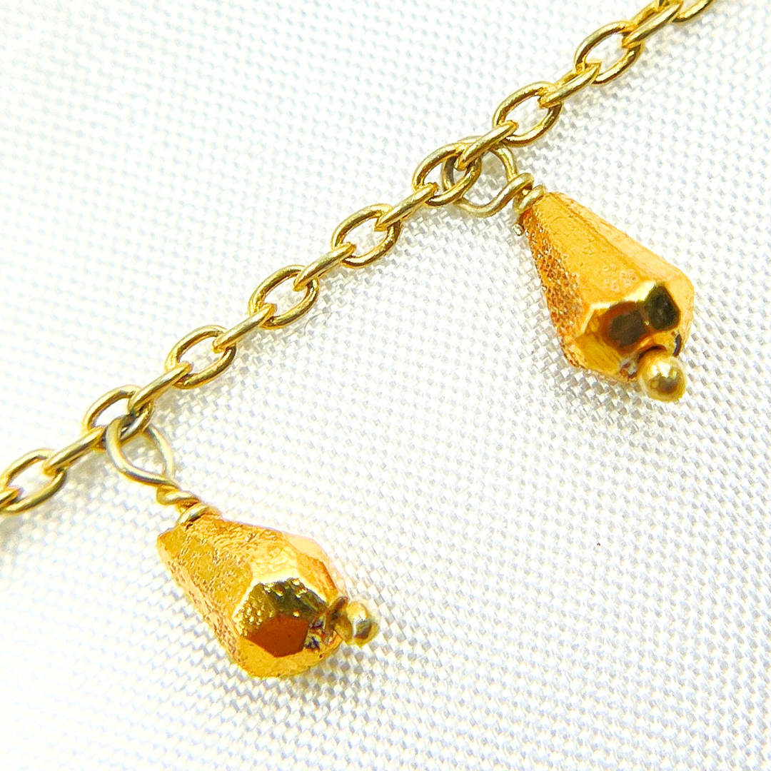 Golden Pyrite Drop Dangle Gold Plated Wire Chain. PYR26