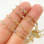 Load image into Gallery viewer, Coated Multi Moonstone &amp; CZ Gold Plated Wire Chain. CMS66
