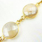 Load image into Gallery viewer, Coated White Moonstone Round Shape Bezel Gold Plated Silver Wire Chain. CMS18
