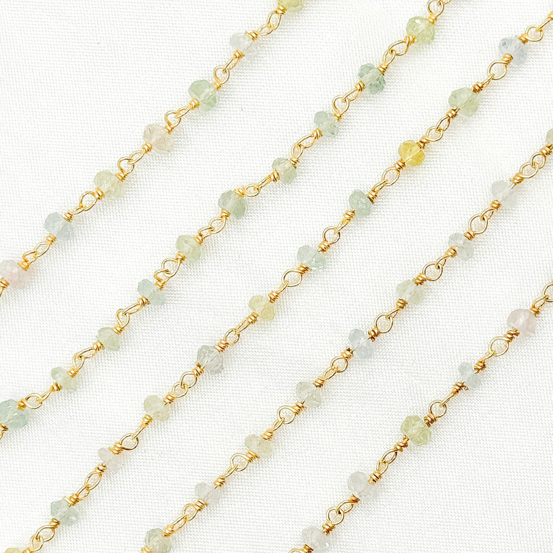 Multi Aquamarine Gold Plated Wire Chain. MAQ3