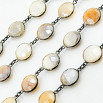 Load image into Gallery viewer, Coated White Moonstone Round Shape Bezel Oxidized Wire Chain. CMS15
