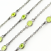 Peridot Round Shape Bezel Oxidized Connected Wire Chain
