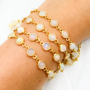 Ethiopian Opal Round Shape Bezel Gold Plated Wire Chain.