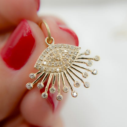 14k Solid Gold Diamond and Gemstones Eye Charm. GDP527