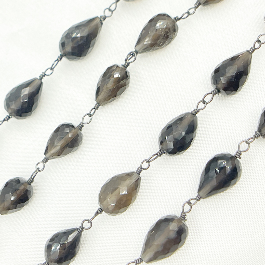 Smoky Pear Shape Oxidized Wire Chain. SMQ11