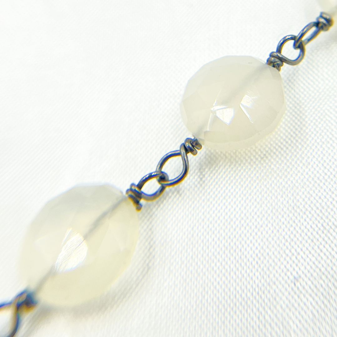Natural Chalcedony Coin Shape Oxidized  Wire Chain. PCL17