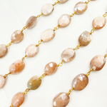 Load image into Gallery viewer, Coated Peach Oval Moonstone Gold Plated Wire Chain. CMS77
