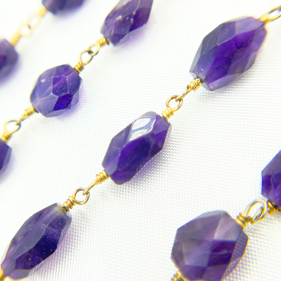 Amethyst Oval Faceted Shape Gold Plated Wire Chain. AME15