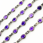 Load image into Gallery viewer, Amethyst Round Shape Bezel Oxidized Wire Chain. AME7
