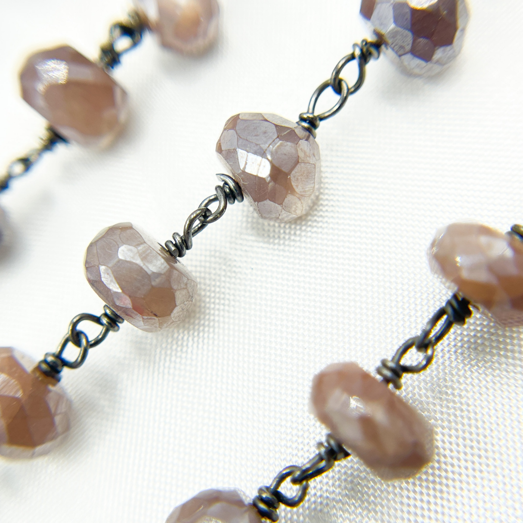 Coated Rondel Moonstone Oxidized Wire Chain. CMS74