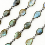 Load image into Gallery viewer, Labradorite Pear &amp; Oval Shape Bezel Oxidized Wire Chain. LAB117
