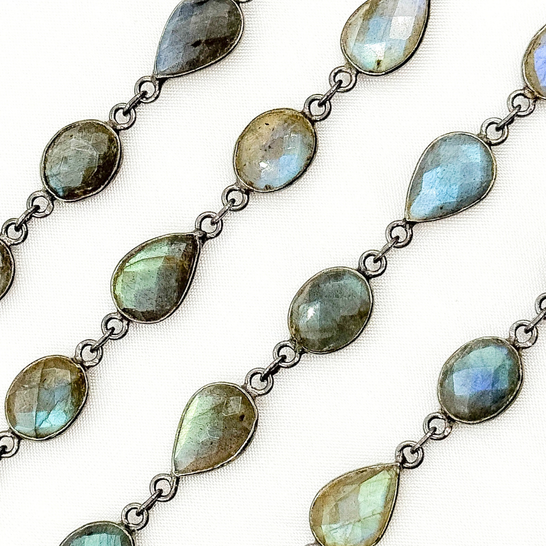 Labradorite Pear & Oval Shape Bezel Oxidized Wire Chain. LAB117