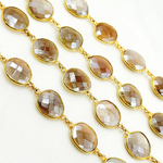 Load image into Gallery viewer, Coated Light Grey Organic Shape Bezel Gold Plated Wire Chain. CMS24
