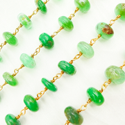 Chrysoprase Smooth Rondel Gold Plated Wire Chain. 
