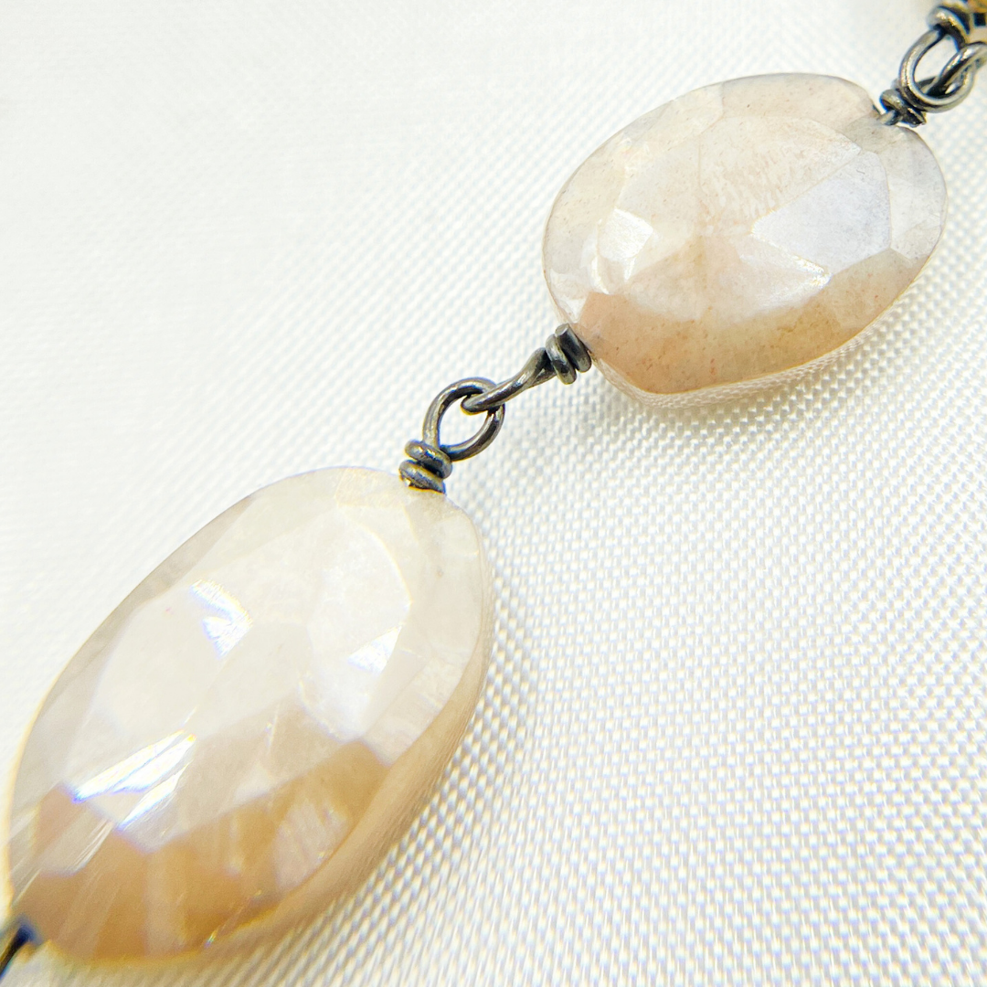 Coated Oval Moonstone Oxidized Wire Chain. CMS76