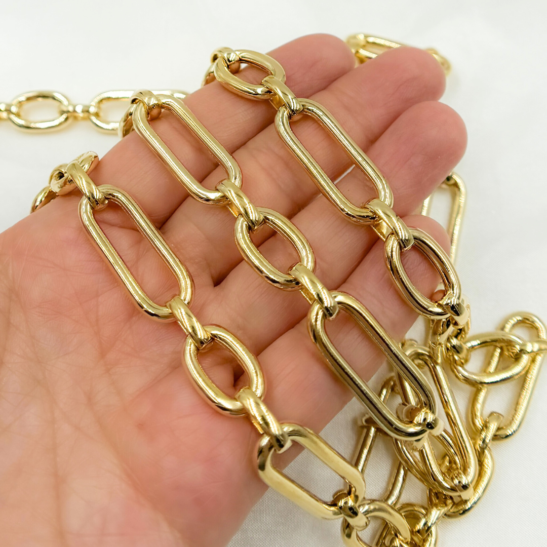 Gold Plated 925 Sterling Silver Smooth Long &amp; Short Links Chain. 539MTGP